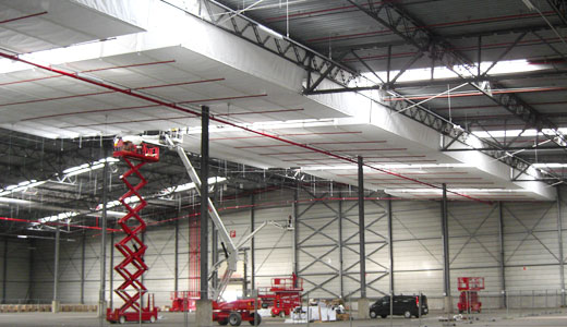 Non-combustible membrane – intermediate ceiling for a warehouse. Non-combustible membrane – intermediate ceiling for a warehouse.