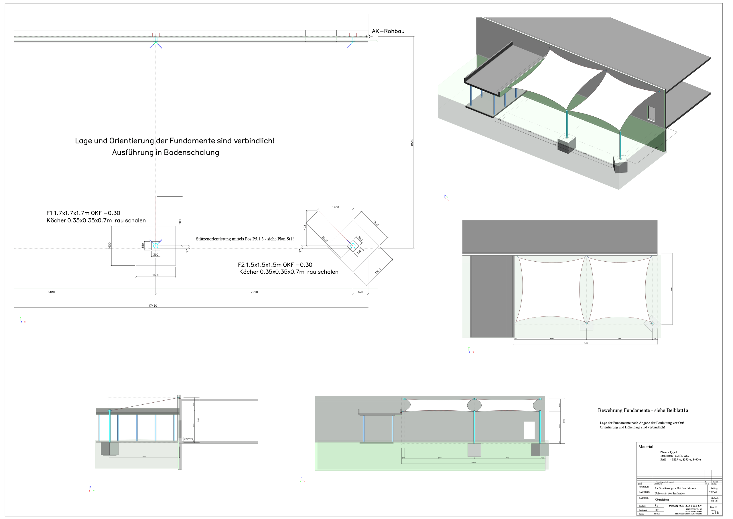 Übersichtsplan - Wasserdichtes Sonnensegel für Calisthenics an Hochschulsportzentrum in Saarbrücken