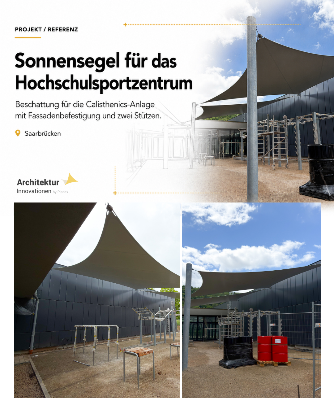 Wasserdichtes Sonnensegel für Calisthenics an Hochschulsportzentrum in Saarbrücken