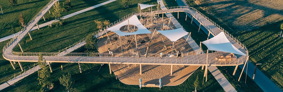 Membranüberdachung für eine Spielskulptur auf der Bundesgartenschau 2023 (BUGA 23)